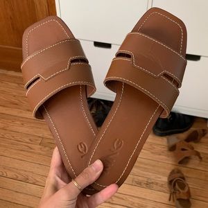 MANGO Contrast Stitch Leather Slide Sandal 38